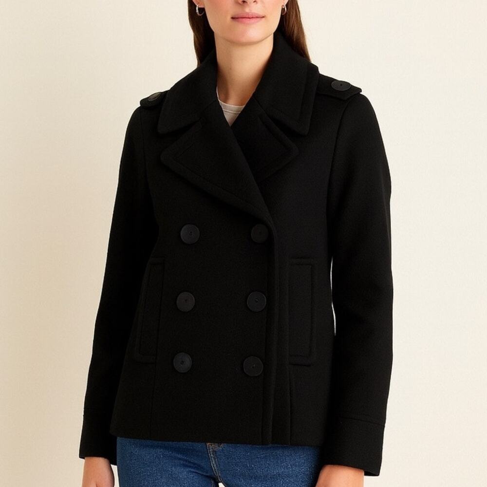 J Crew Double Breasted Peacoat Black Wool Blend